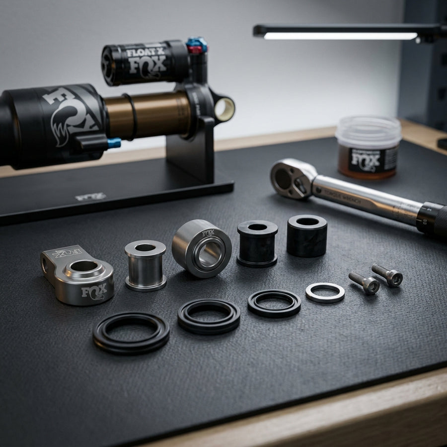 FOX Service Set Eyelet Sub Assy für 2022 FLOAT X DHX SH Dämpfer. Präzise Wartung, reduziert Spiel und Verschleiß.