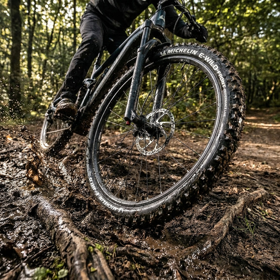 Michelin E-WILD FRONT PERFORMANCE LINE Faltreifen 61-622, Schwarz. Maximaler Grip für E-MTB Vorderreifen auf Trails.