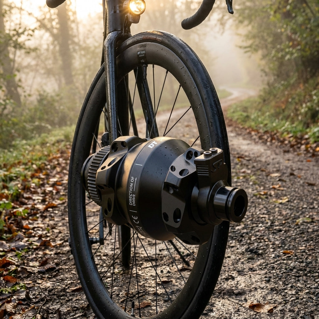 DT Swiss 350 Straightpull Dynamo Vorderradnabe schwarz für Rennrad und Gravelbike. High-Performance mit zuverlässiger Energie.
