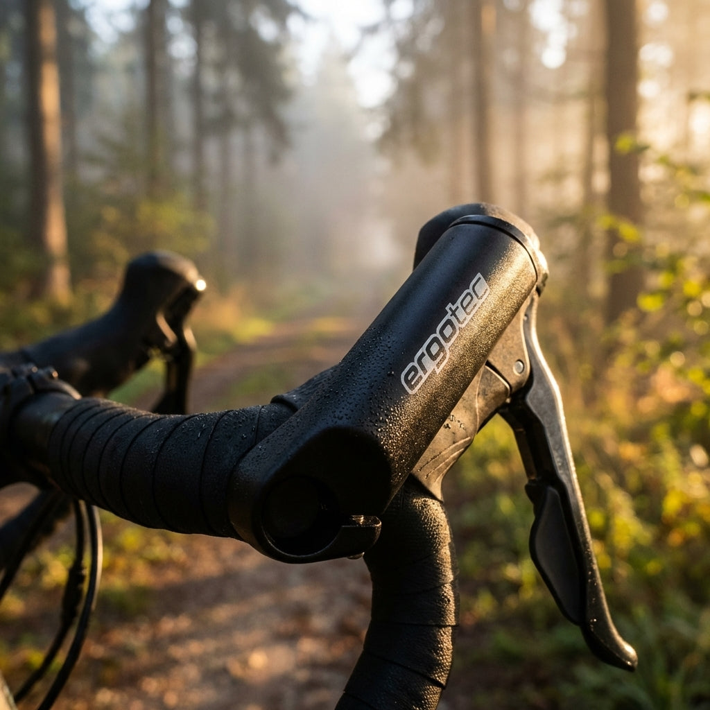 Schwarze Ergotec Bar Ends Lenkerhörnchen für ergonomisches Fahrradfahren und Entlastung der Handgelenke.