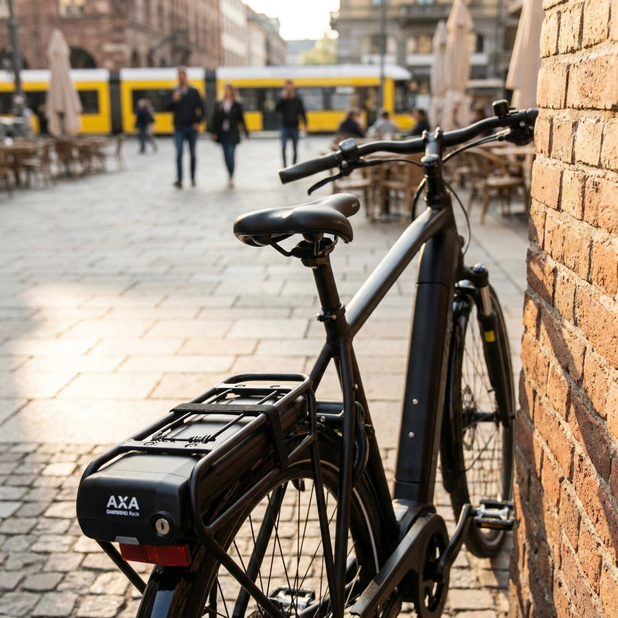 AXA SHIMANO Rack Akkuschloss schwarz. Zuverlässiger Diebstahlschutz für Ihren E-Bike Akku. Sichert Ihre Investition effektiv.