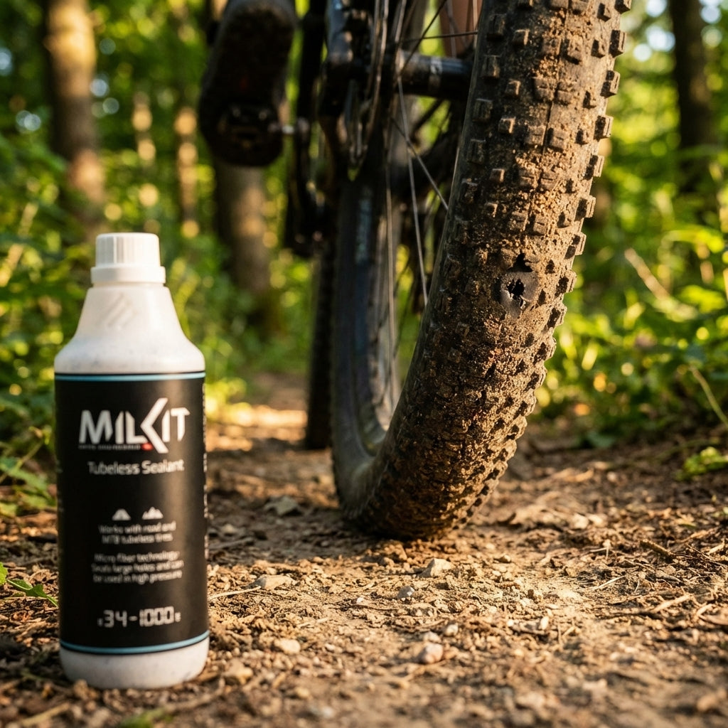 milKit Dichtmilch Tubeless Sealant 1000ml für MTB & Road. Ammoniakfreier Pannenschutz bis 6mm. Optimal für extreme Temperaturen.