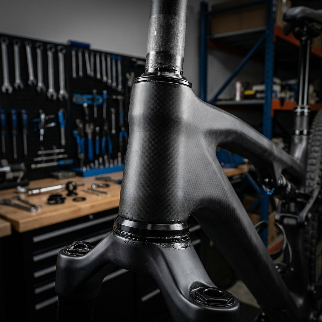 Procraft SIU Steuersatz 1,5 auf 1 1/8 Zoll schwarz semi-integriert für präzise Fahrradsteuerung unten montiert.