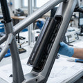 Bosch Dummy PowerTube 500 horizontal wird in E-Bike-Rahmen eingesetzt, zeigt optimale Passform.