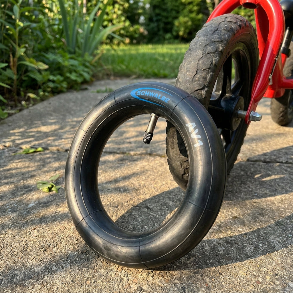 Schwalbe AV1 Fahrradschlauch 12 Zoll, 45 Grad Autoventil. Langlebiger Butylschlauch für Kinderfahrräder, Laufräder und Anhänger.