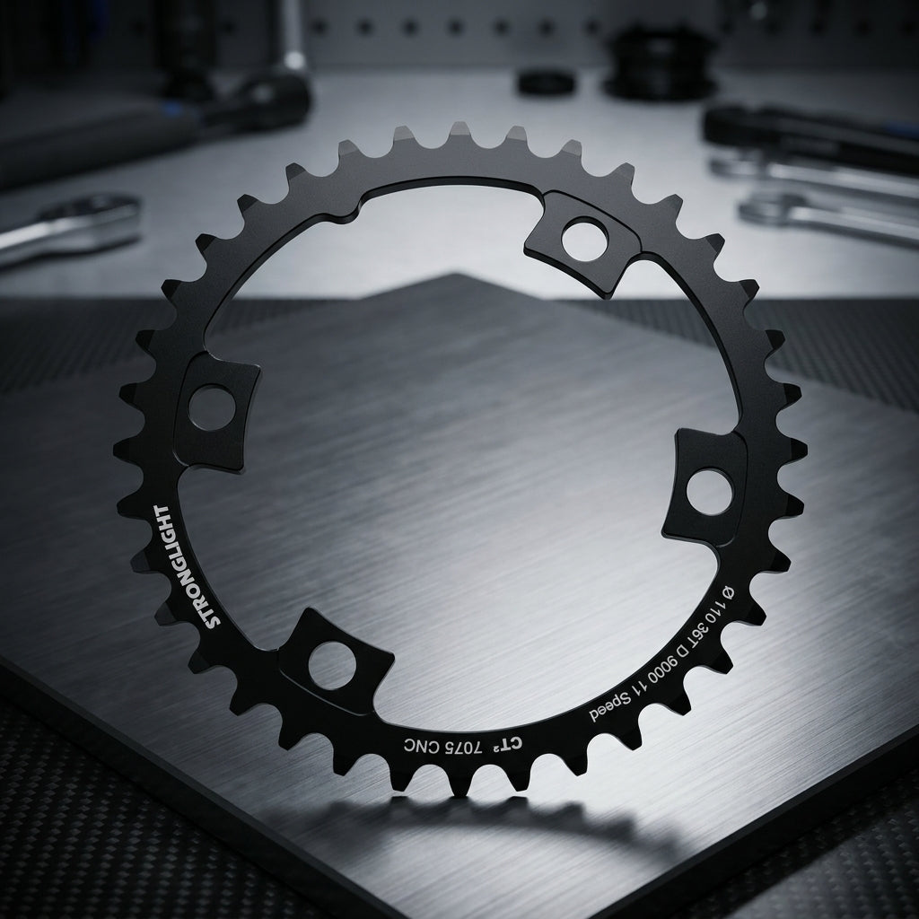 Stronglight CT2 Kettenblatt schwarz, 39 Zähne, 110mm BCD, 4-Arm für Shimano Dura Ace 9000 Rennrad Kurbel. Präzise und langlebig.