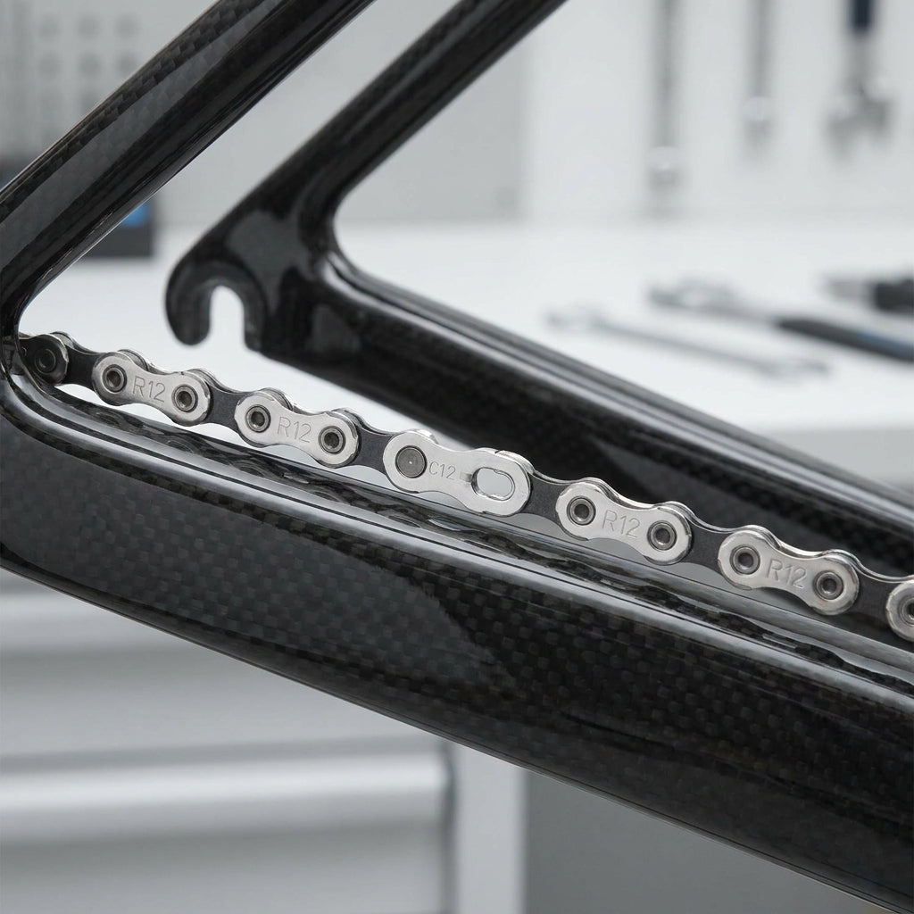 Campagnolo Super Record 12s 12-fach Kette. Hochleistung Rennradkette mit Verschlussglied für präzise Schaltvorgänge.