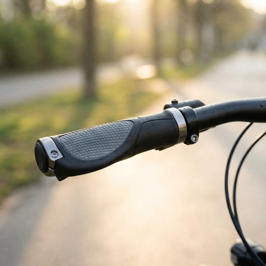 Ergotec Frisco AKS-08/1 ergonomische Lenkergriffe in Schwarz-Grau mit Gel-Polsterung und Schraubklemmung für City-Bikes.