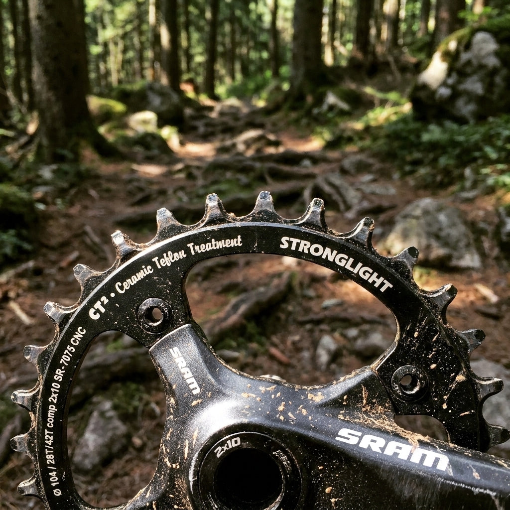 Stronglight MTB Kettenblatt schwarz, 27 Zähne, für SRAM 2x10, Alu 7075-T6, ct² Beschichtung. Hochleistung für dein Mountainbike.