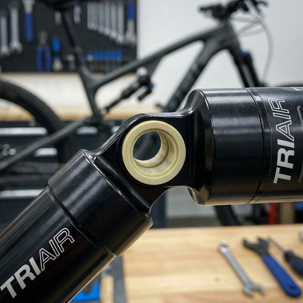 SR-Suntour IGUS Kunststoffbuchse 8x31mm im TRIAIR Dämpfer eines Mountainbikes.