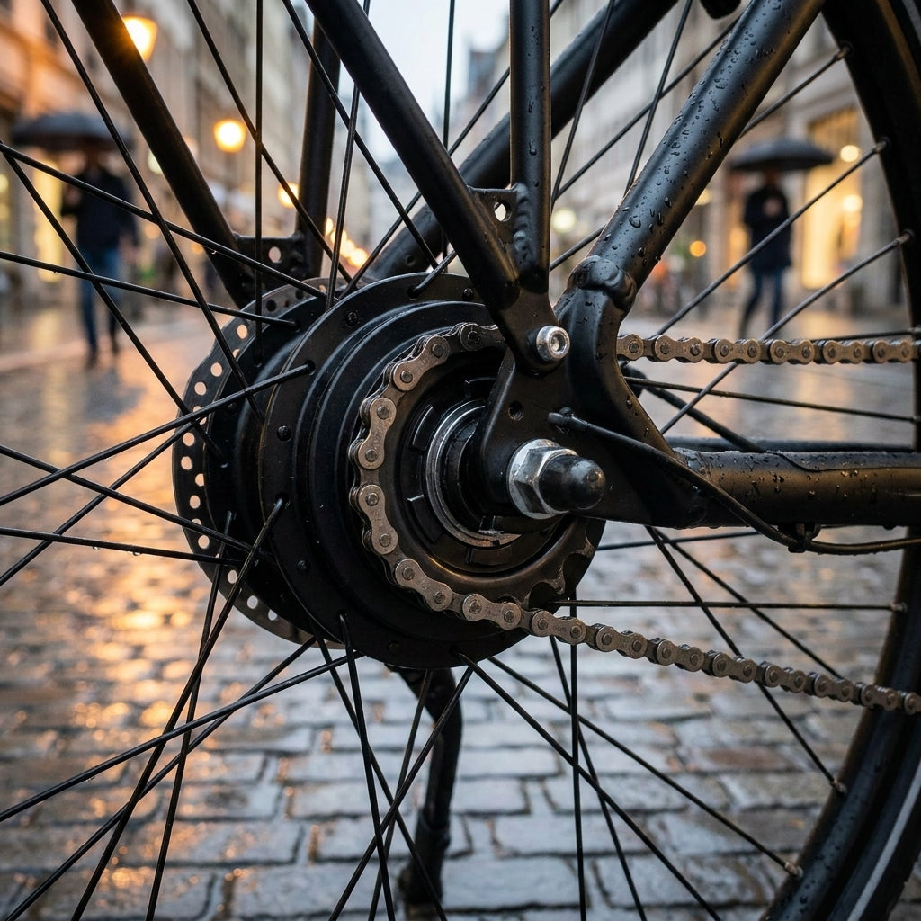 Schwarzes SHIMANO Ritzel NEXUS 18 Zähne für Singlespeed/Nabenschaltung am Fahrrad-Hinterrad.
