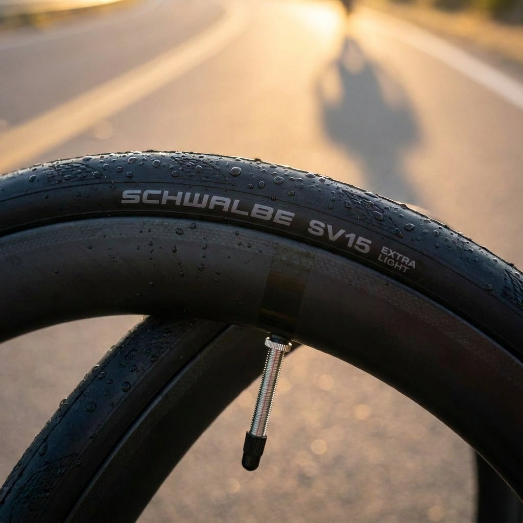 Schwalbe SV15 Extra Light Rennradschlauch 80mm für Aero-Felgen. Leicht, pannensicher, lange Luftstabilität für Performance.