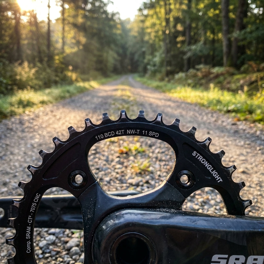Stronglight Kettenblatt Gravel schwarz 44Z für Sram. Robustes 7075-T6 Alu, CT²-beschichtet. Ideal für Rennrad & Gravel.