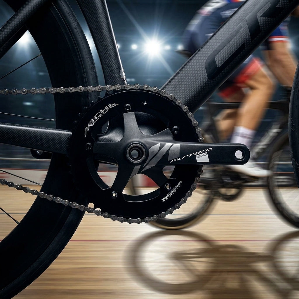 Miche Pistard 2.0 Kurbelgarnitur für Bahnsport. Geschmiedetes Alu, 46 Zähne, 170mm. Optimale Kraftübertragung für Velodrom.