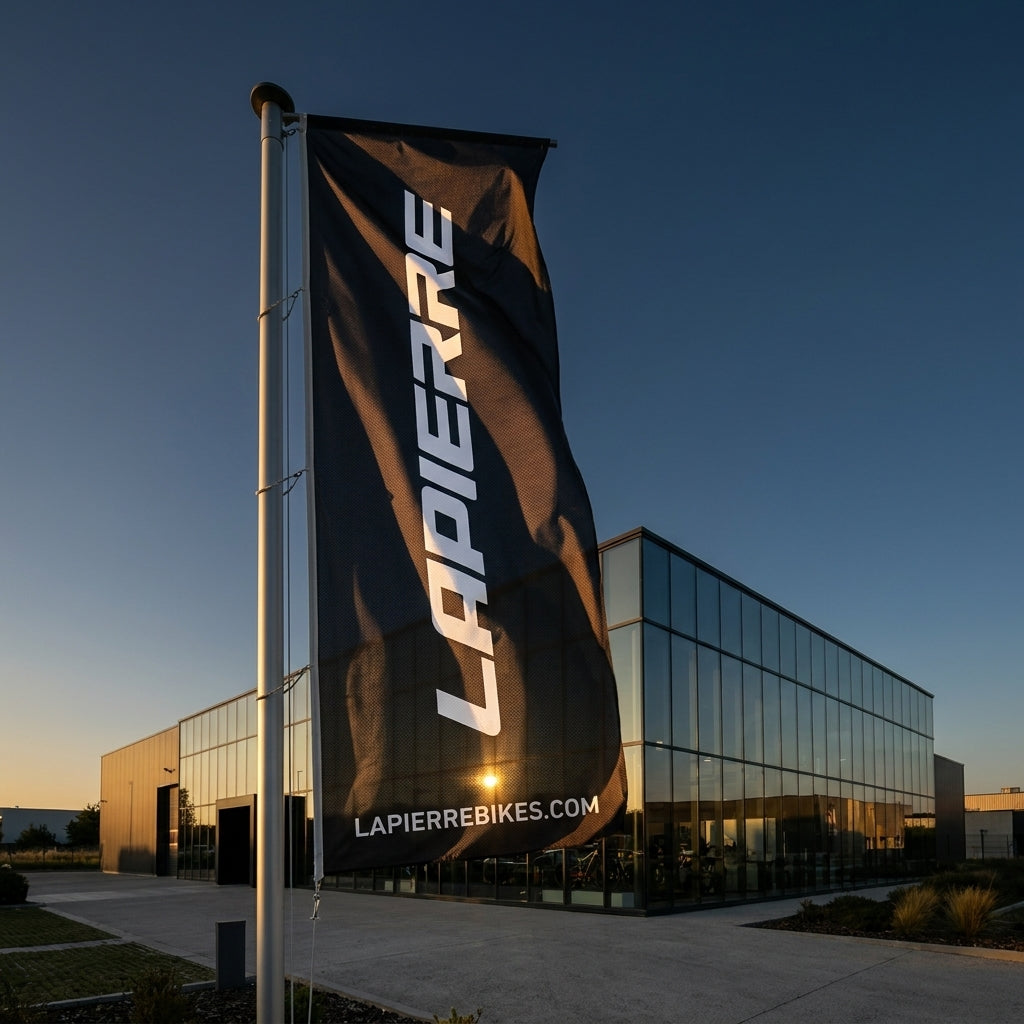Hissfahne Lapierre schwarz 100x400cm. Große Markenflagge für Außenwerbung, Events, Showrooms. Zeigen Sie Präsenz.