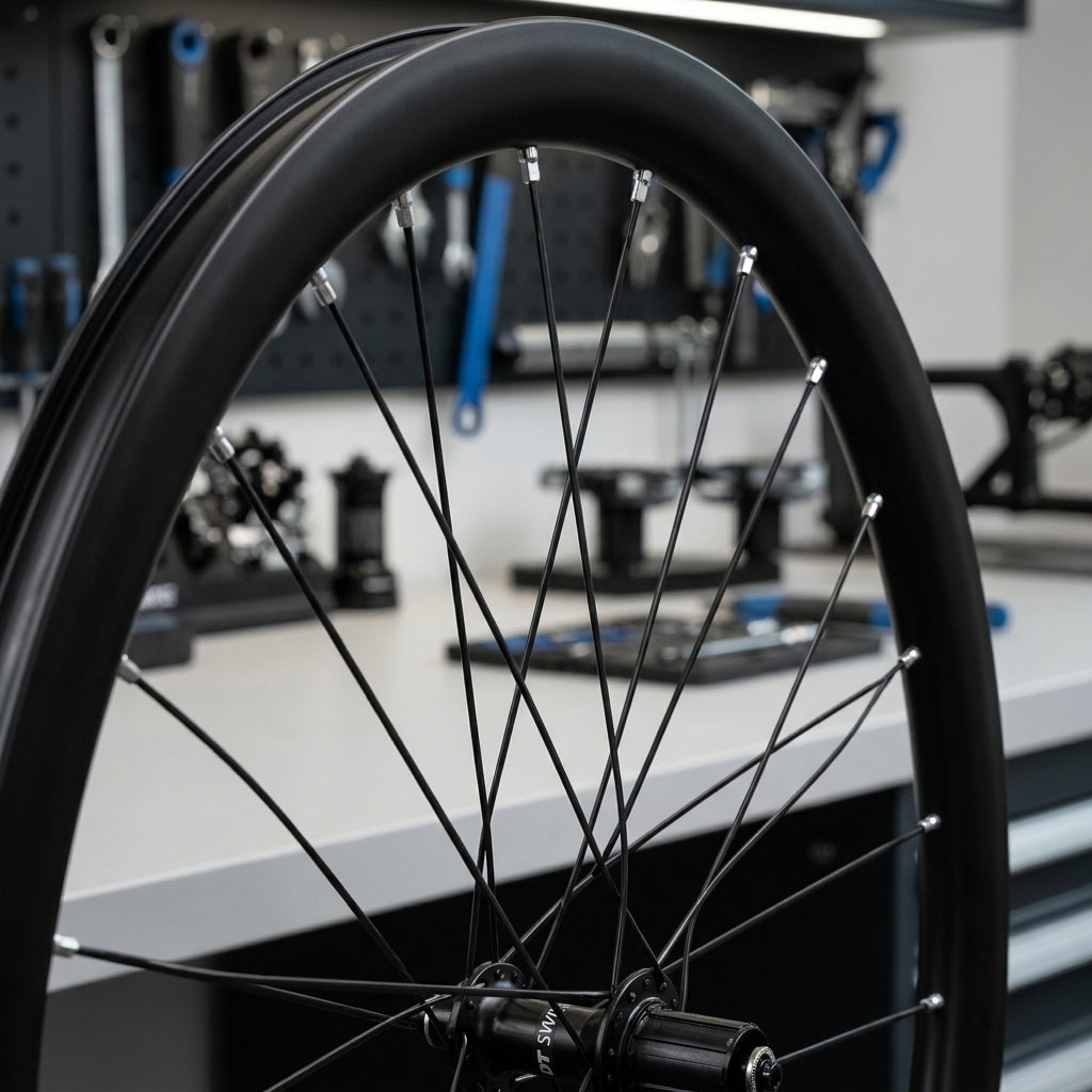 DT Swiss Speichenkit PR 1600 DICUT 21mm schwarz am Laufrad für präzises Tuning in der Werkstatt.