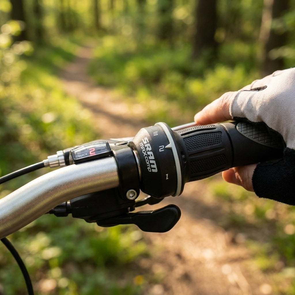 SRAM MRX Comp Drehgriff-Schalter für Trekking- und Freizeiträder. Präzise 3-fach Schaltung mit Quick View Ganganzeige.