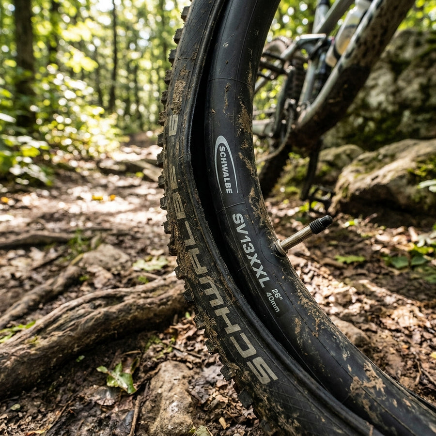 Schwalbe SV13XXL 26 Zoll MTB Fahrradschlauch mit Sclaverand-Ventil. Robust, zuverlässig für anspruchsvolle Mountainbike-Touren.