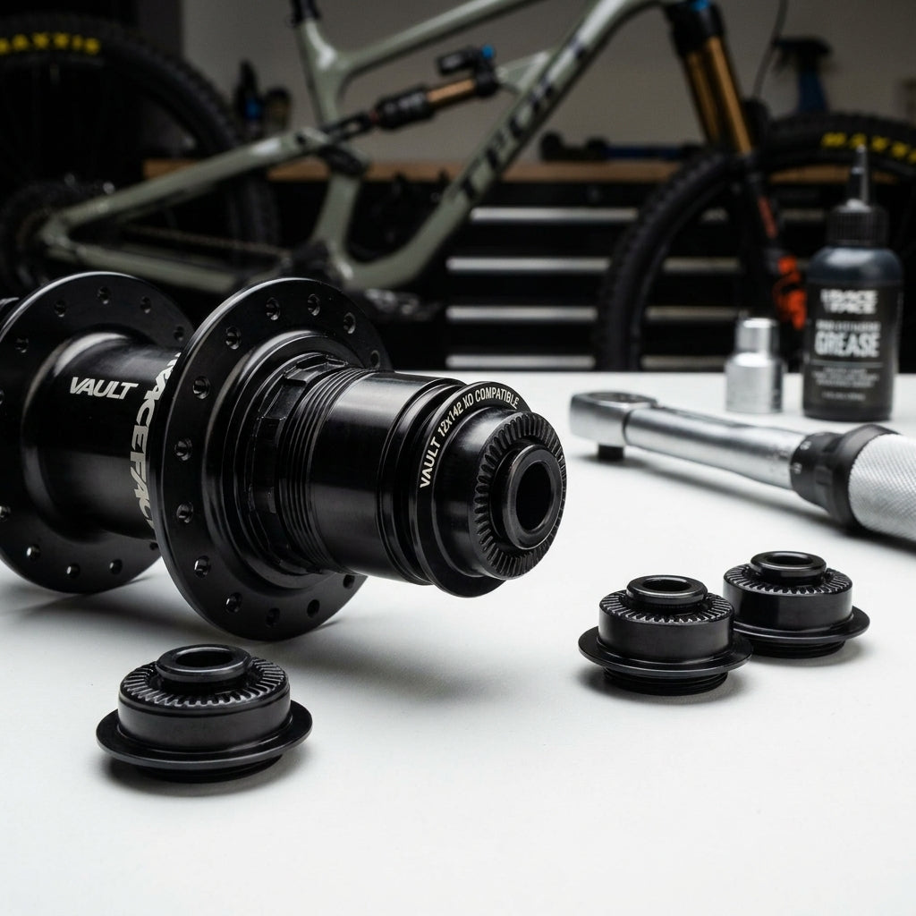 Race Face Vault End Cap Endkappen Kit 10x135 QR, schwarz - präzise Umrüstlösung für Hinterradnaben