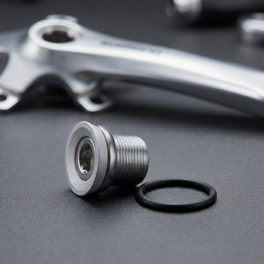 SHIMANO Kurbelbefestigungsschraube FC-R345 M8x1 silber mit O-Ring für sichere Kurbelmontage.