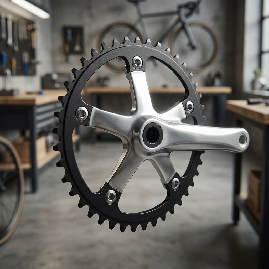 Schwarzes Stronglight Kettenblatt 7075T6 38 Zaehne 130mm Lochkreis fuer Rennrad Antrieb.