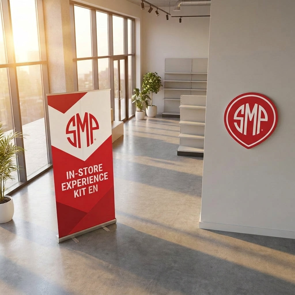 SMP In-Store Experience Kit EN Banner und Logo Schild, rot weiß