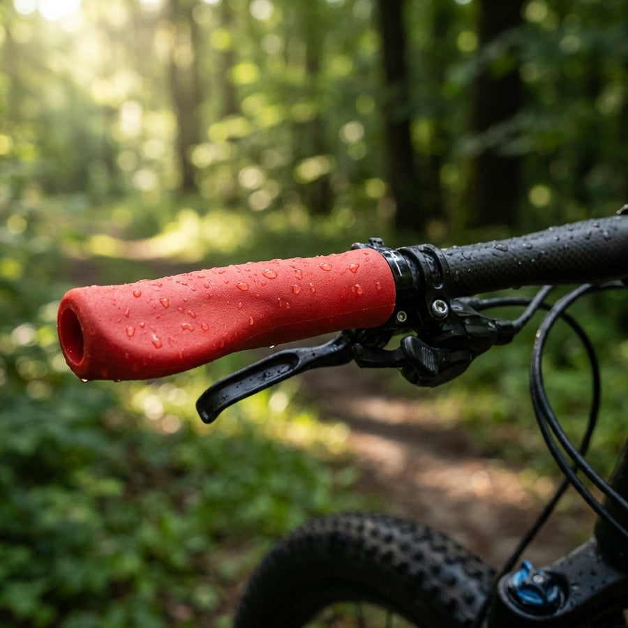 Rote XLC GR-S31 Silikon-Fahrradgriffe für MTB, 130mm Länge, ergonomisch und vibrationsdämpfend für optimale Kontrolle.
