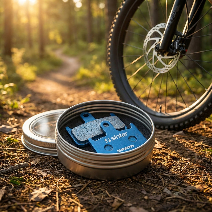 Blauer Sinter 008 SRAM organisch Scheibenbremsbelag Set für E-Bike in Dose. Optimale Bremskraft und Sicherheit.
