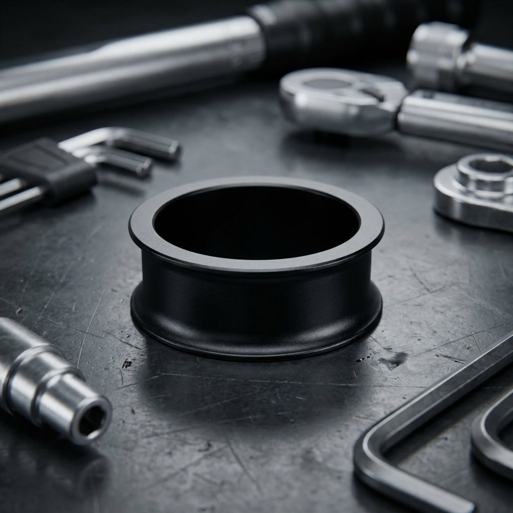 SRAM BB30 Spacer 13mm auf Werkbank mit Werkzeugen. Präziser Tretlager-Abstandshalter für BB30-Systeme.