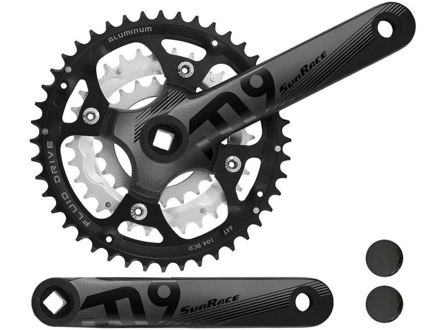 SunRace FCM914 Kurbelsatz 44-32-22 Zähne 175mm schwarz 3x7/8/9-fach mit linker Kurbel und Kappen.