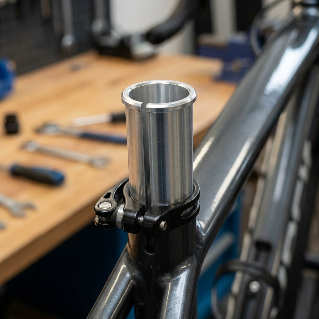 Ergotec Kalibrierbuchse silber für Sattelstütze Ø 25,4mm, Rohr Ø 26,8mm, 80mm. Präzises Fahrradzubehör für sicheren Halt.