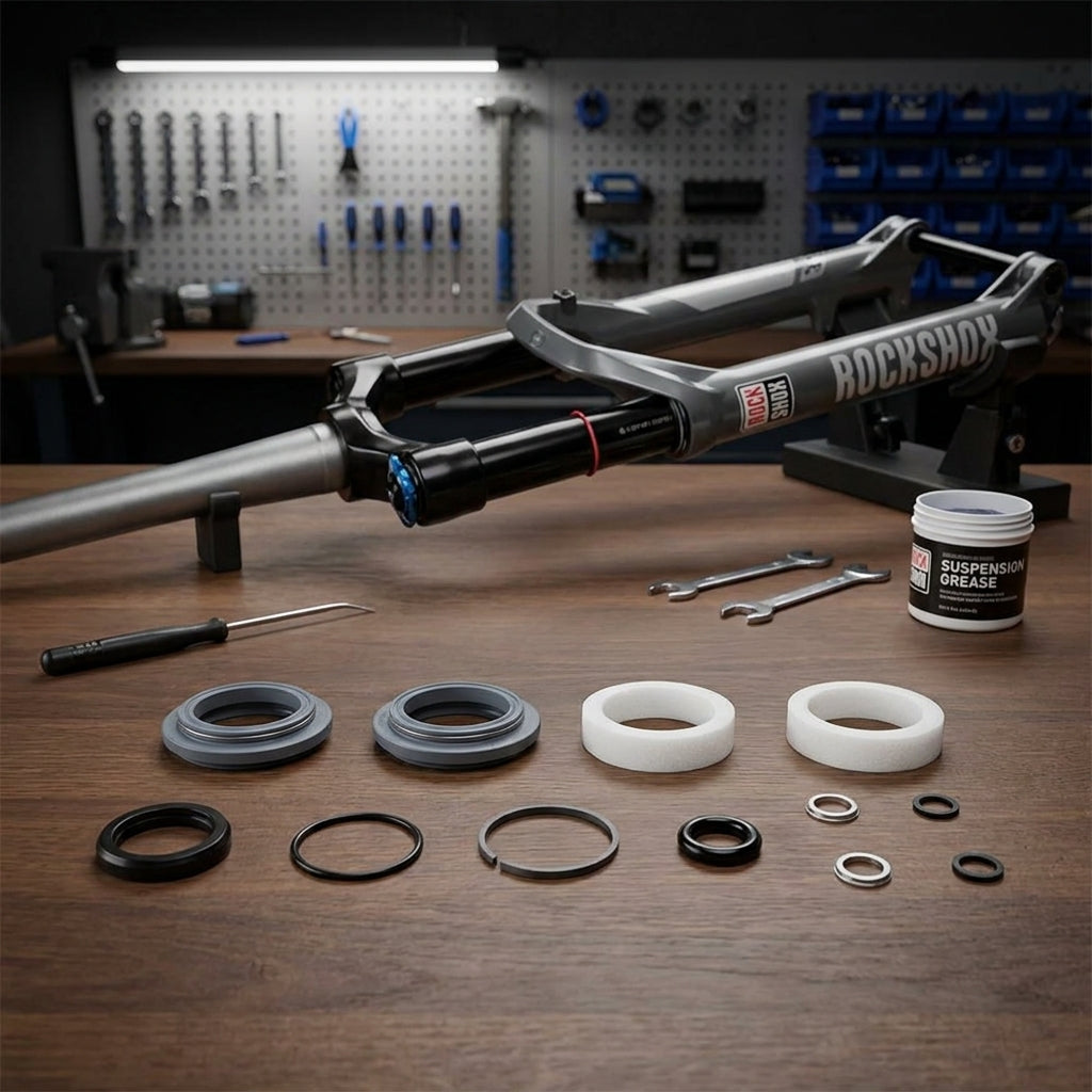 RockShox Federgabel Recon Service-Kit mit Dichtungen, O-Ringen, Schaumringen und RockShox Suspension Grease.