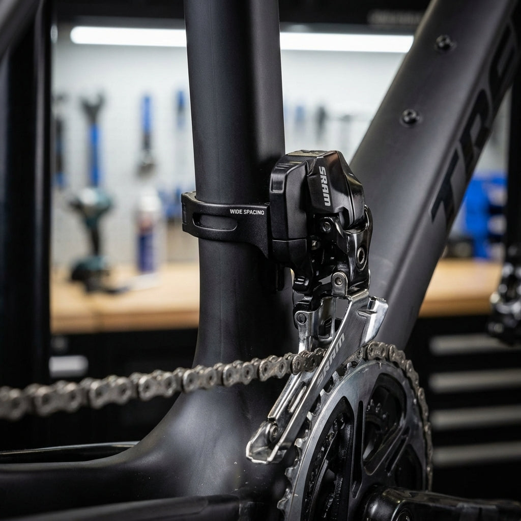 SRAM Umwerferschelle Wide Spacing 31,8mm am Fahrrad, für präzise 47,5mm Kettenlinie.