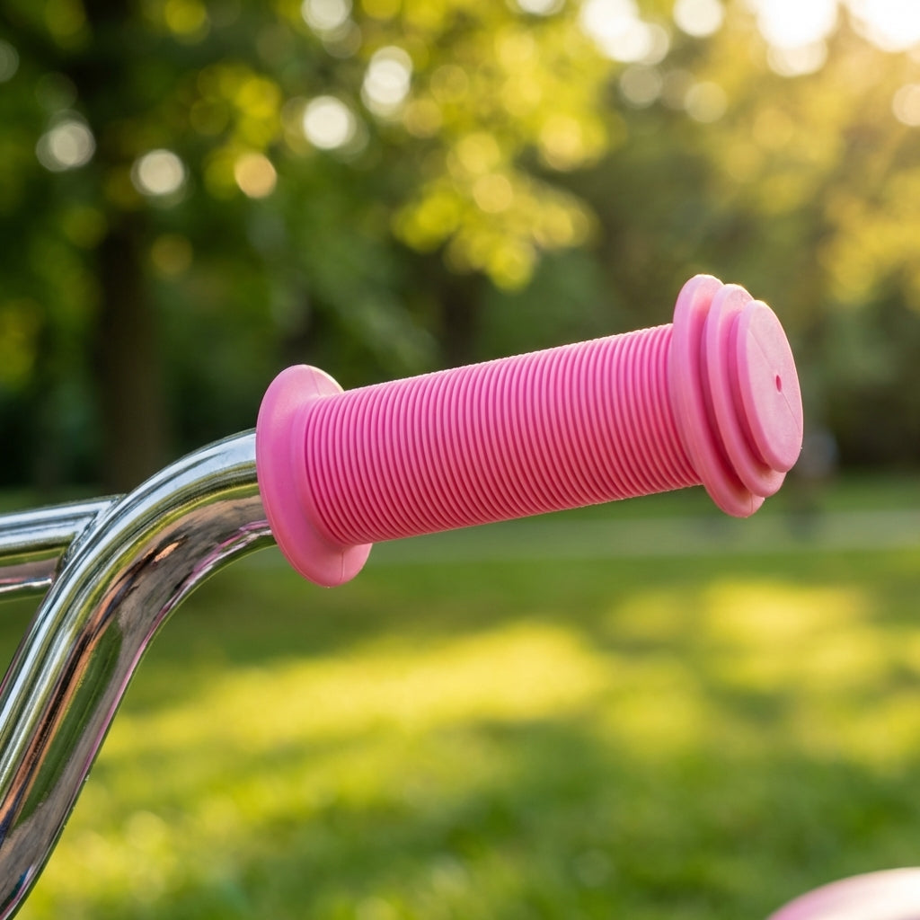 XLC Kindergriffe in Pink 100mm mit Lamellenstruktur und Prallschutz für Sicherheit am Kinderfahrrad.