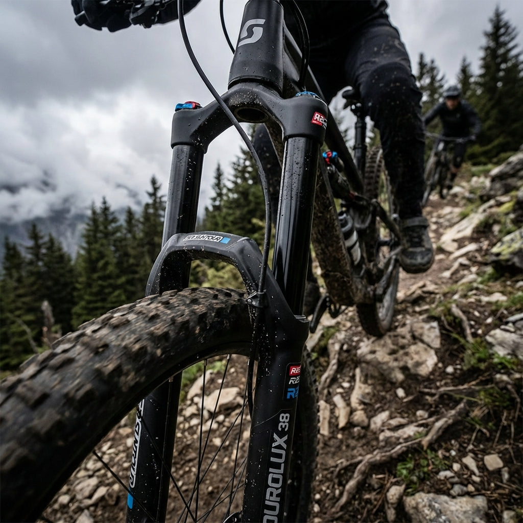 SR Suntour DUROLUX 38 EQ Boost R2C2 Federgabel 29 Zoll, schwarz matt. Performance Mountainbike Enduro Gabel für extreme Abfahrten.