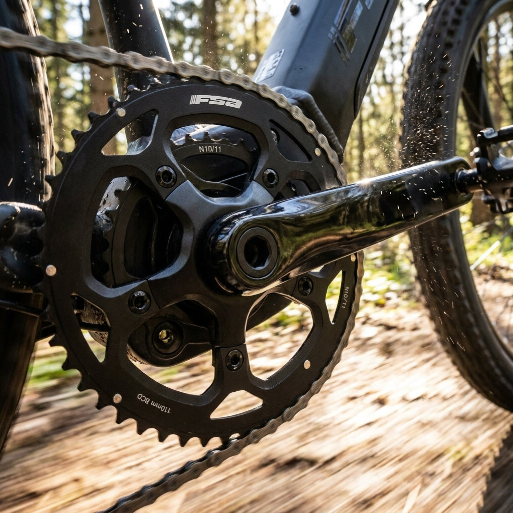 Hochwertiges FSA E-Bike Kettenblatt schwarz, 5-Arm, 34 Zähne. Optimale Schaltperformance und Langlebigkeit für dein E-Bike.