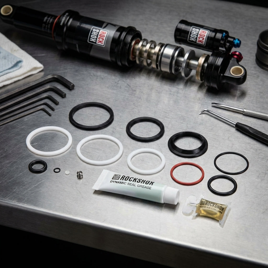 RockShox HR Dämpfer Service Kit Deluxe mit O-Ringen, Dichtungen, Fett und Öl für 50 Stunden Wartung Solo Air.