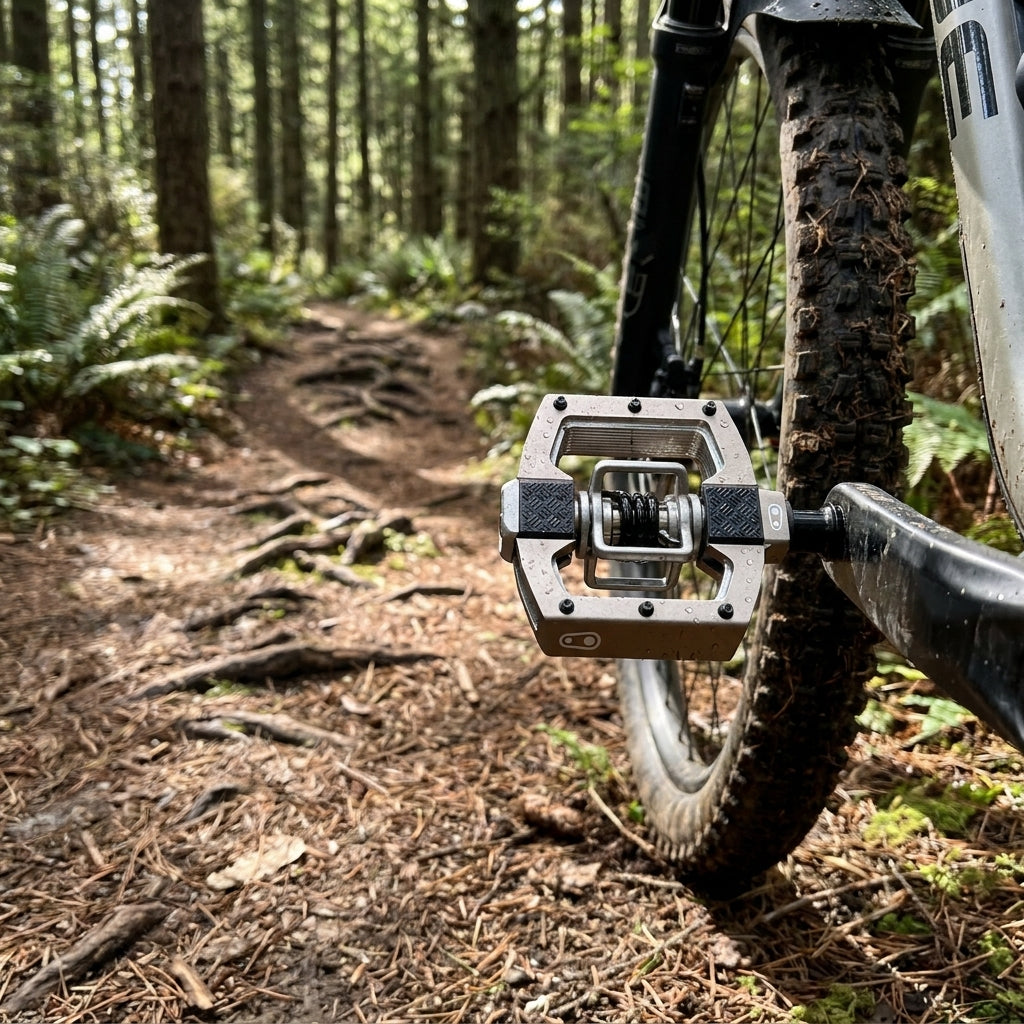 Crankbrothers Mallet Trail Klick-Pedale champagner schwarz. MTB Gravel Fahrrad Pedale mit Grip und Cleats für Trails.