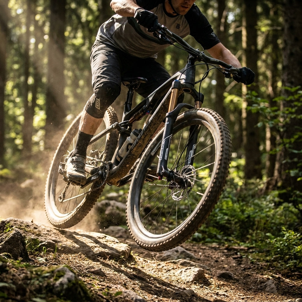 SR Suntour RAIDON XC Federgabel 27.5 Zoll, mattschwarz mit Bronze Standrohren, 100mm Federweg für Mountainbikes.