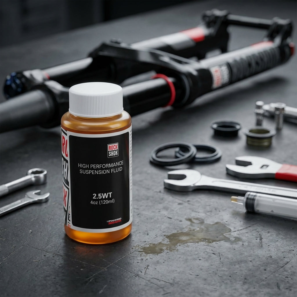RockShox Federgabelöl 2.5WT 120ml. Hochwertiges Suspension Oil für geschmeidige Dämpfung und beste Fahrrad-Performance.