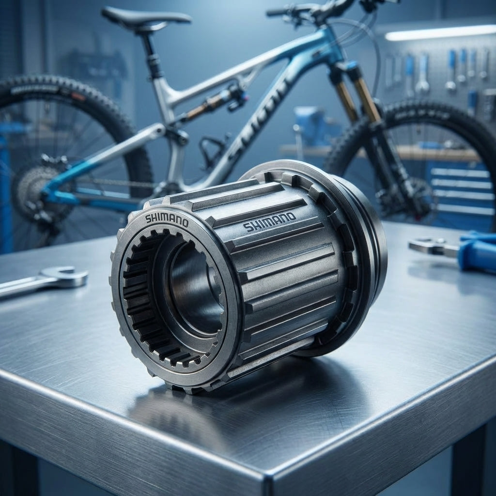 Shimano Freilaufkörper FH-MT410 Micro Spline für 12-Gang Mountainbike Naben in silberner Metalloptik.