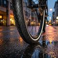 Michelin Protek Fahrradreifen 28x1.10" schwarz Reflex auf nasser Straße. Für City, Trekking und E-Bike geeignet.