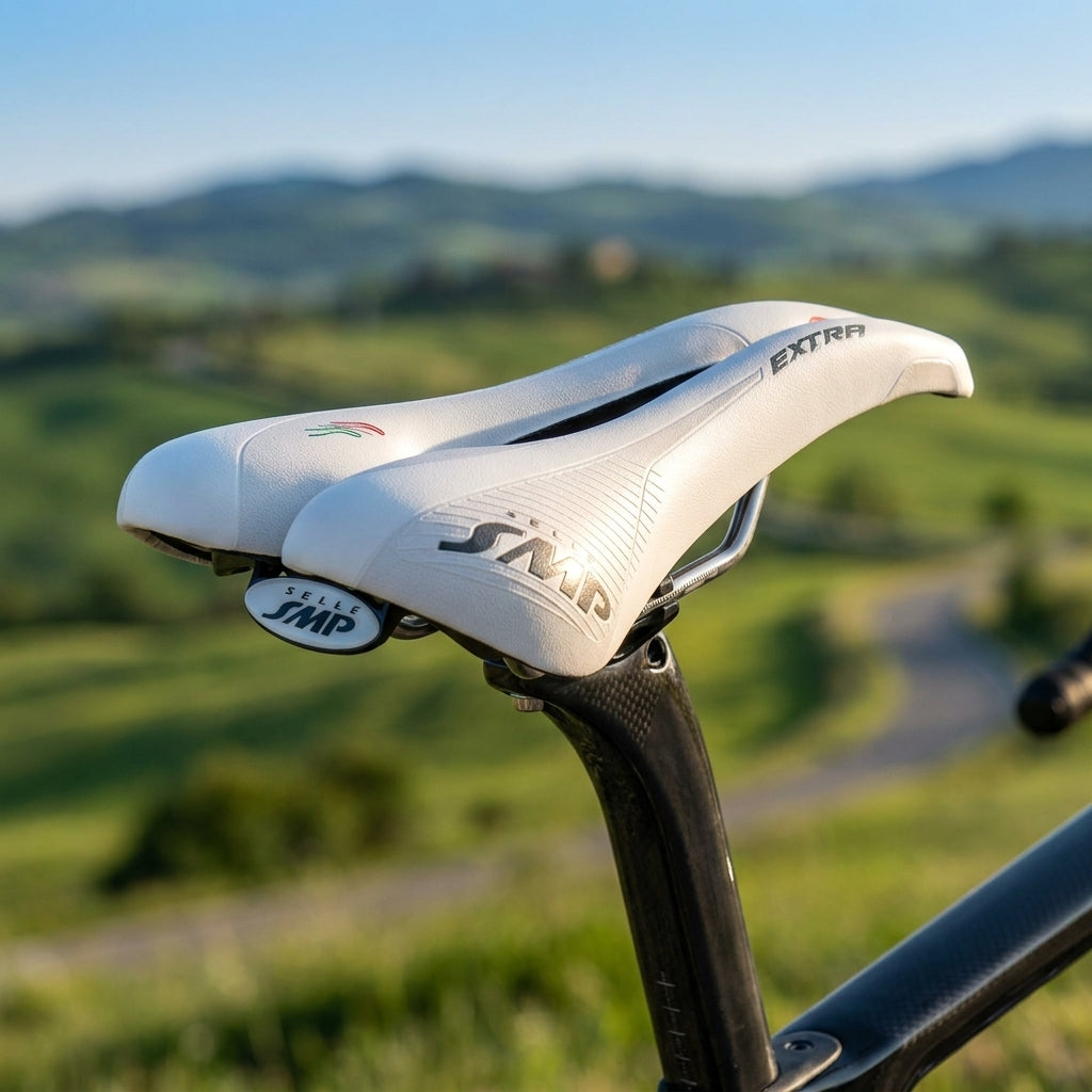 Selle SMP Sattel Extra weiß. Ergonomischer Unisex Fahrradsattel für Rennrad, Spinning, Heimtrainer. Hoher Komfort.