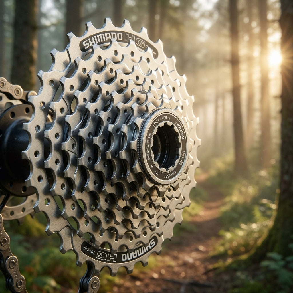 SHIMANO ALIVIO CS-HG51 8-fach Kassette 11-30Z für Trekking und MTB, im Wald.