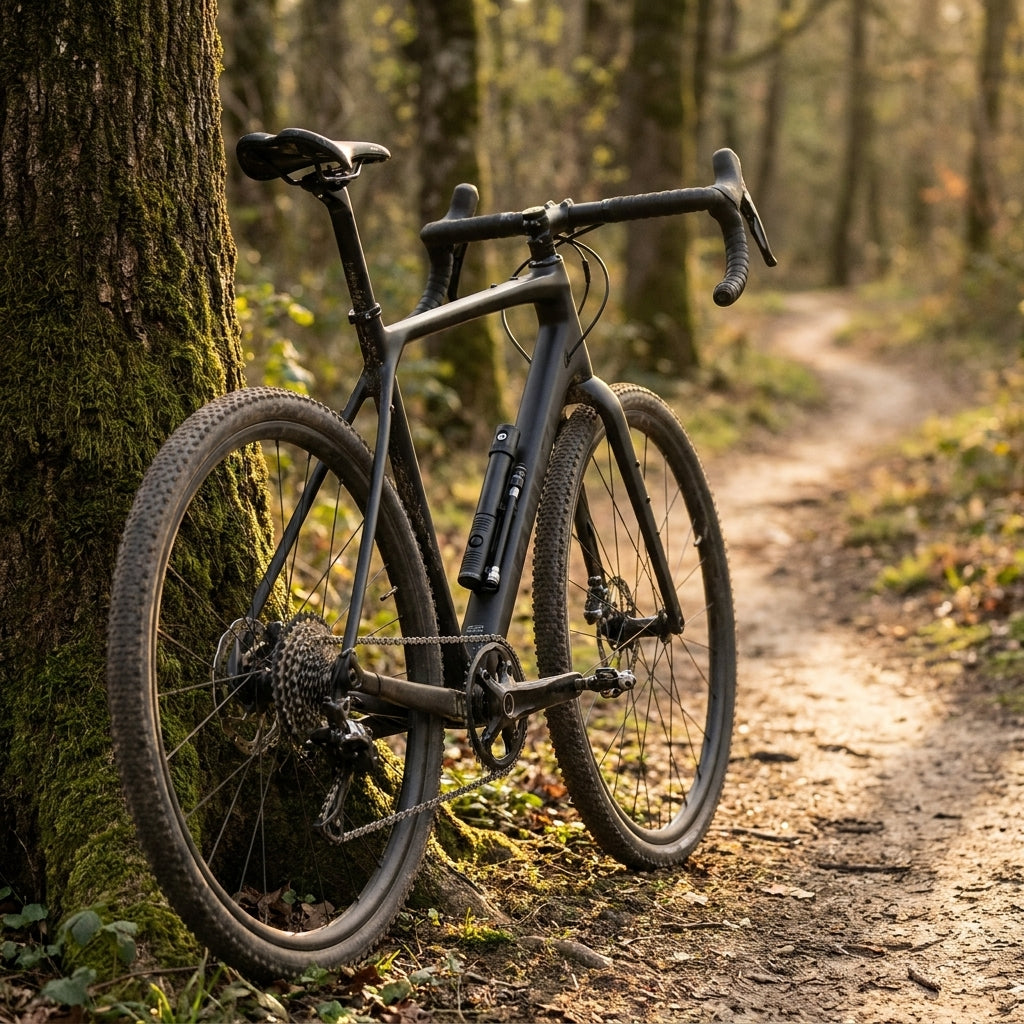 Crankbrothers Klic HV Handpumpe Midnight Edition schwarz am Gravelbike im Wald.