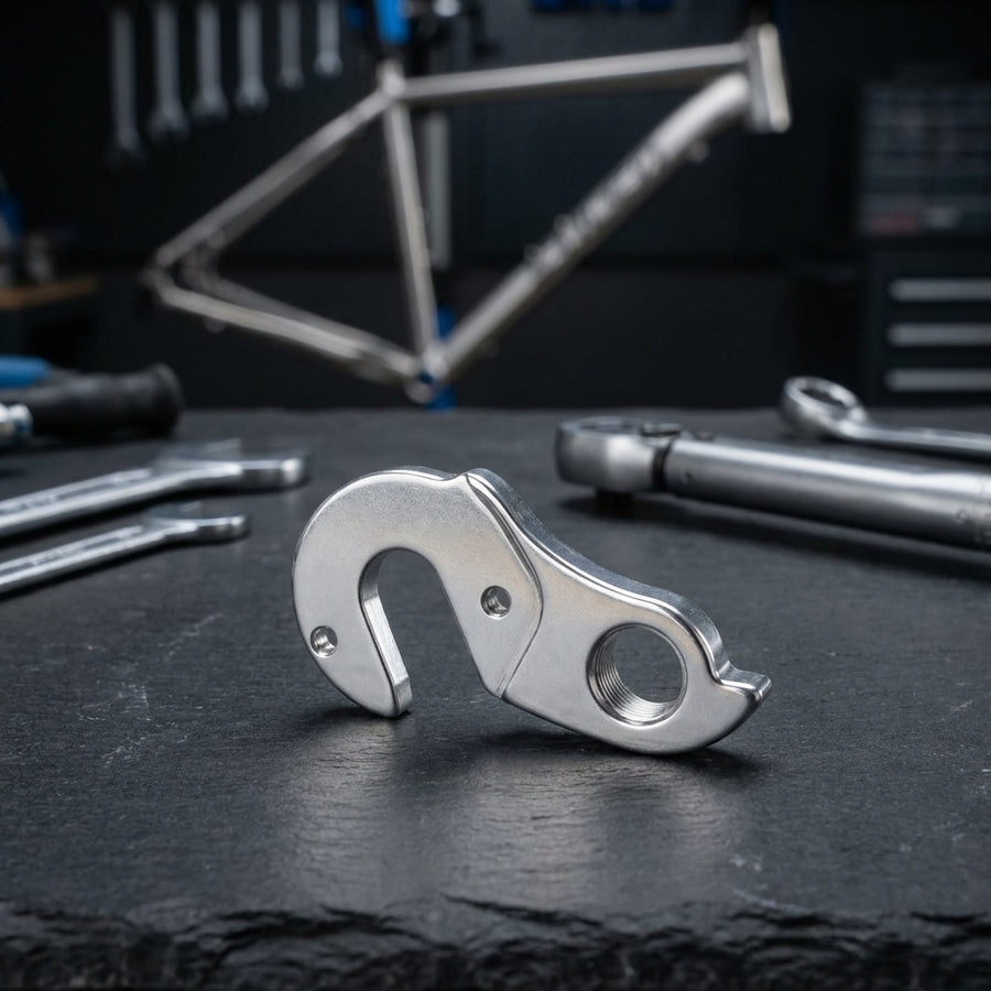 XLC Schaltauge DO-A57 aus silbernem Aluminium für präzise Gangwechsel am Fahrrad.