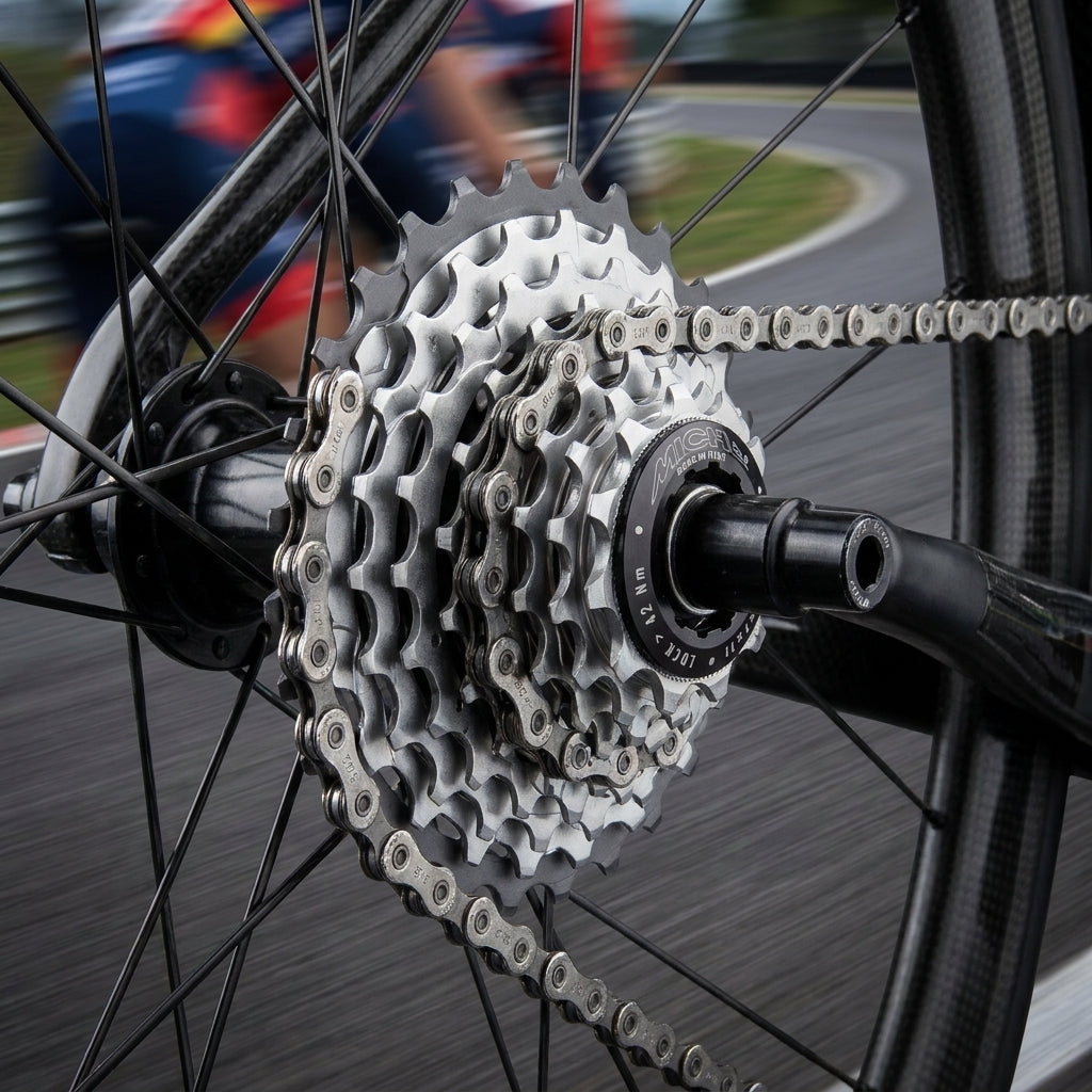 Miche Primato Light 11-fach Kassette 14-25z Shimano am Rennrad-Hinterrad mit Kette.