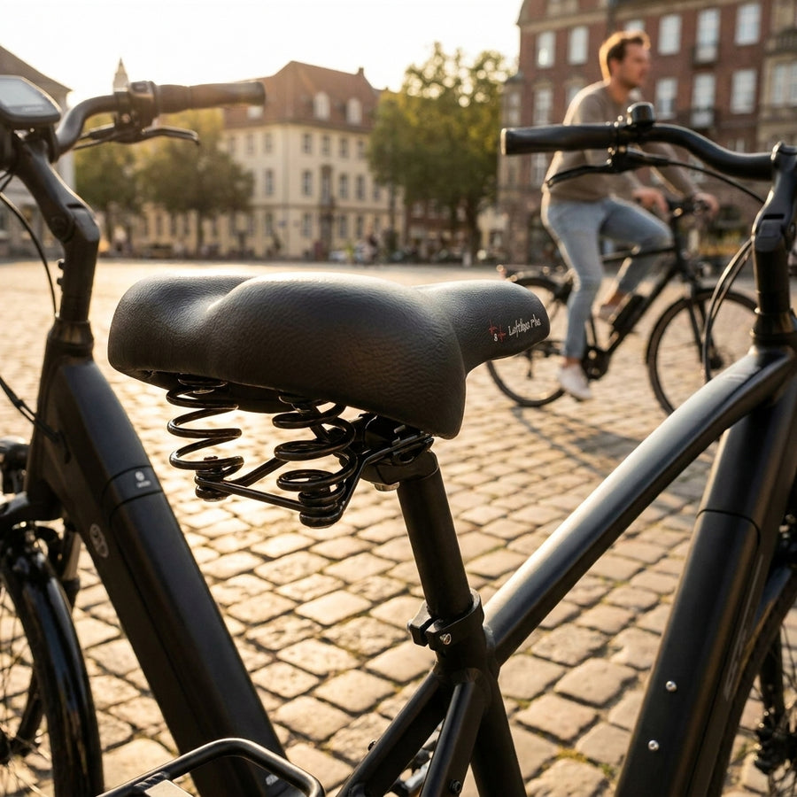P&P Bequemsattel Luftikus Plus schwarz für City-, Trekking-, E-Bikes. Komfort durch Spiralfederung und Polsterung. 280x210mm.