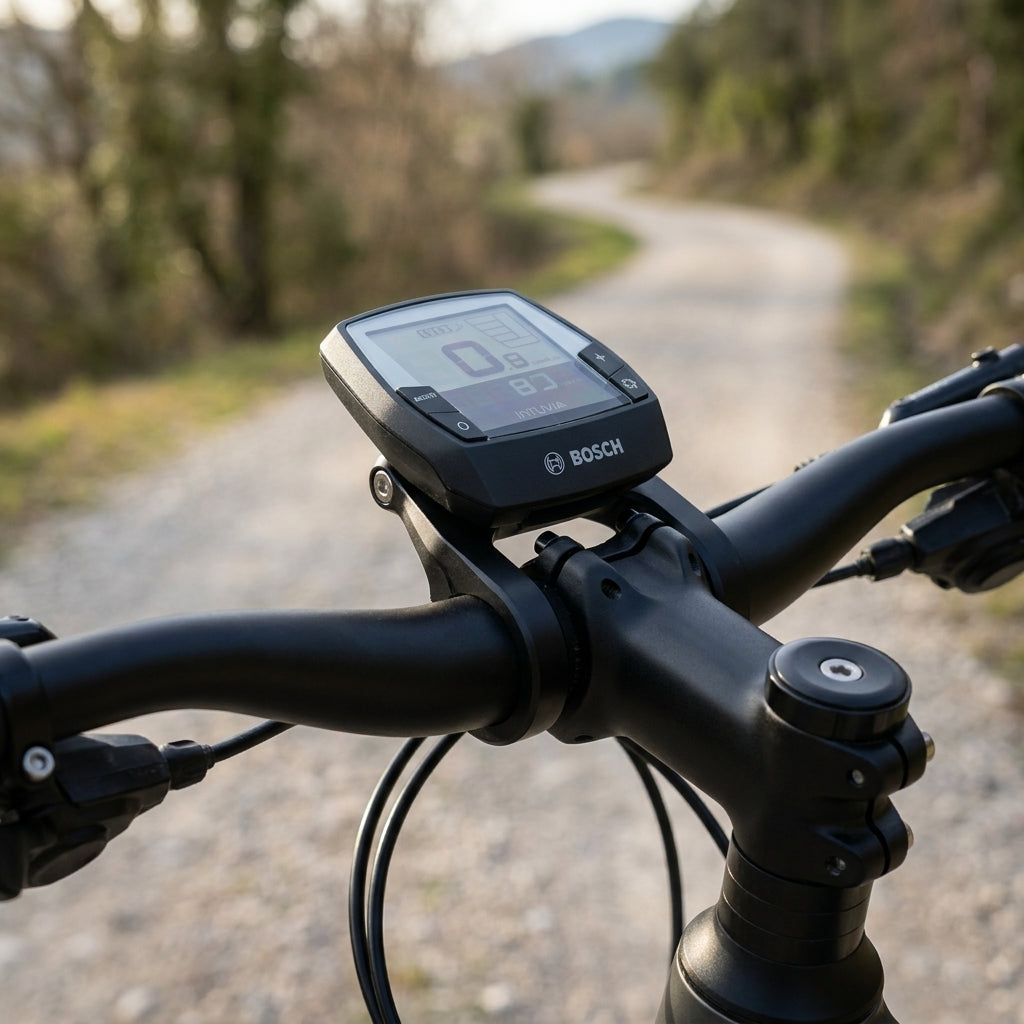 LITEMOVE GoPro Halterung für BOSCH Intuvia Nyon E-Bike Display. Kompakte, sichere Montage für ein aufgeräumtes Cockpit.