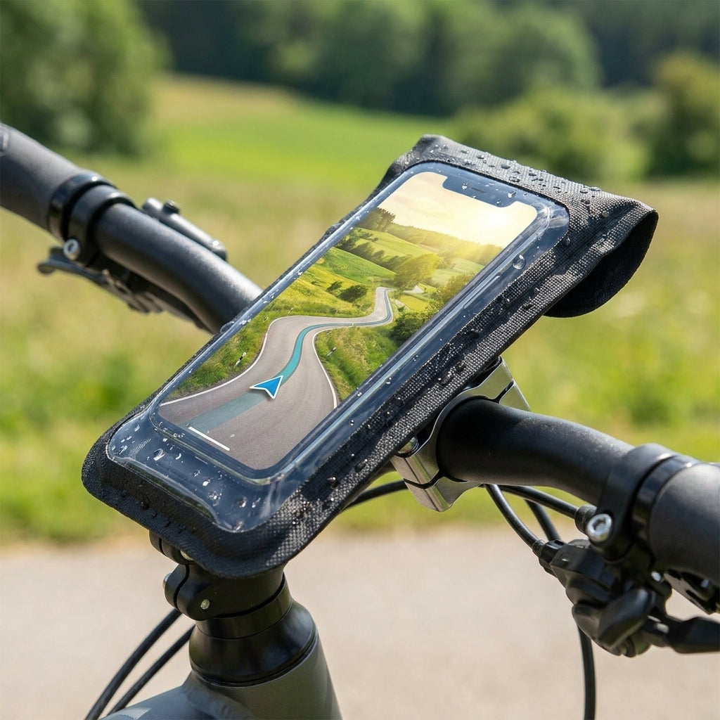 KLICKfix Phone Bag Light S mit Adapter transparent schwarz mit Drehkupplung